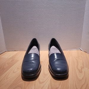 Aerosoles Final Exam Navy Leather Slip-on Wedge Loafers, Size 6.5